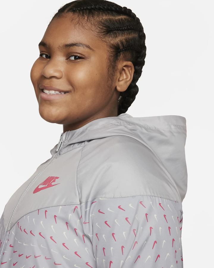 Chaquetas Nike Sportswear Windrunner Kids Full-Zip (Extended Size) Niña Gris Claro Rosas Azules | ZCVSJ-7104