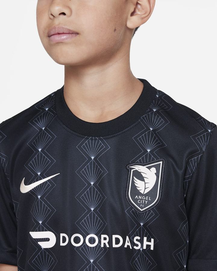 Jersey Nike Angel City FC 2022/23 Stadium Home Kids Dri-FIT Soccer Niña Negras Plateadas Naranjas | RBEJP-2914