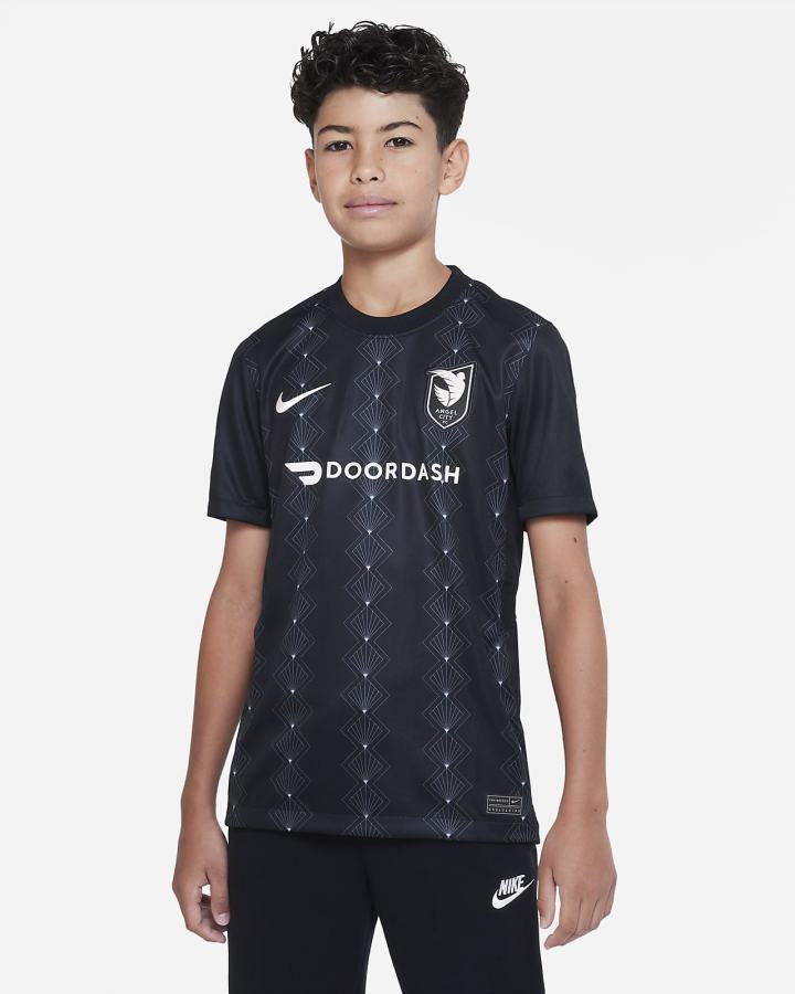 Jersey Nike Angel City FC 2022/23 Stadium Home Kids Dri-FIT Soccer Niña Negras Plateadas Naranjas | RBEJP-2914