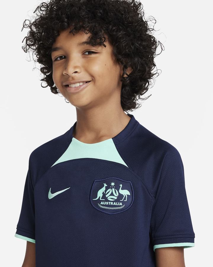 Jersey Nike Australia 2022/23 Stadium Away Kids Dri-FIT Soccer Niño Obsidian Verde | IGNJO-9463