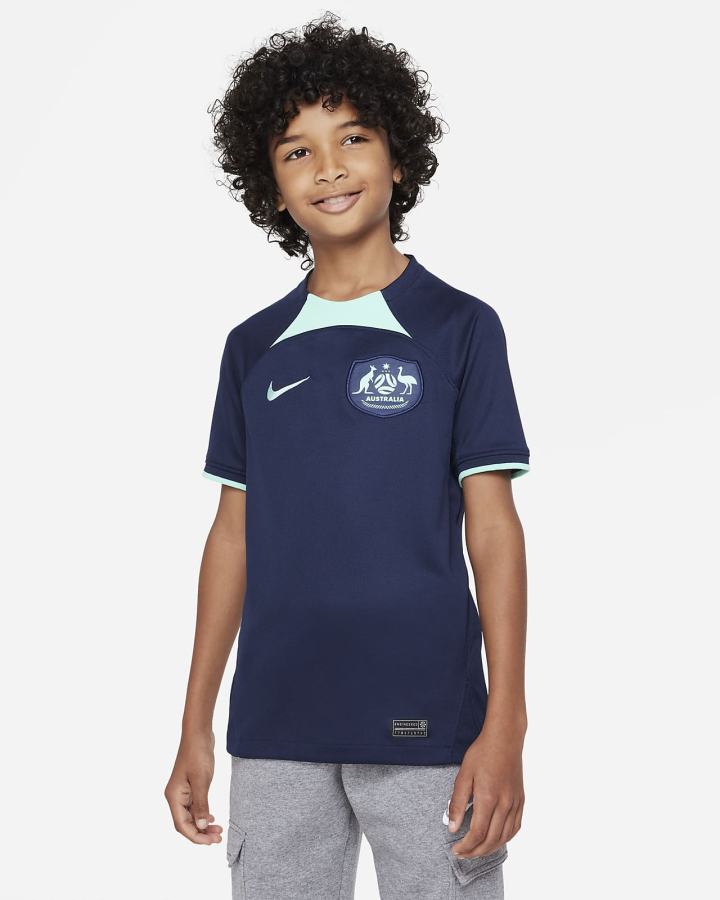 Jersey Nike Australia 2022/23 Stadium Away Kids Dri-FIT Soccer Niño Obsidian Verde | IGNJO-9463