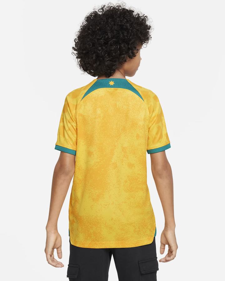 Jersey Nike Australia 2022/23 Stadium Home Kids Dri-FIT Soccer Niño Amarillo Doradas Verde | OSELV-8142