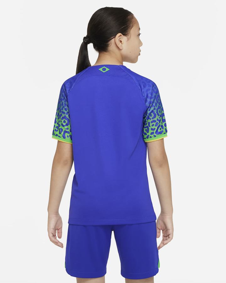 Jersey Nike Brazil 2022/23 Stadium Away Kids Dri-FIT Soccer Niño Azules Verde | YCPWG-1783