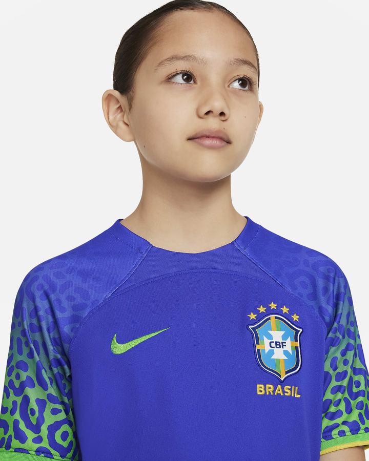 Jersey Nike Brazil 2022/23 Stadium Away Kids Dri-FIT Soccer Niño Azules Verde | YCPWG-1783
