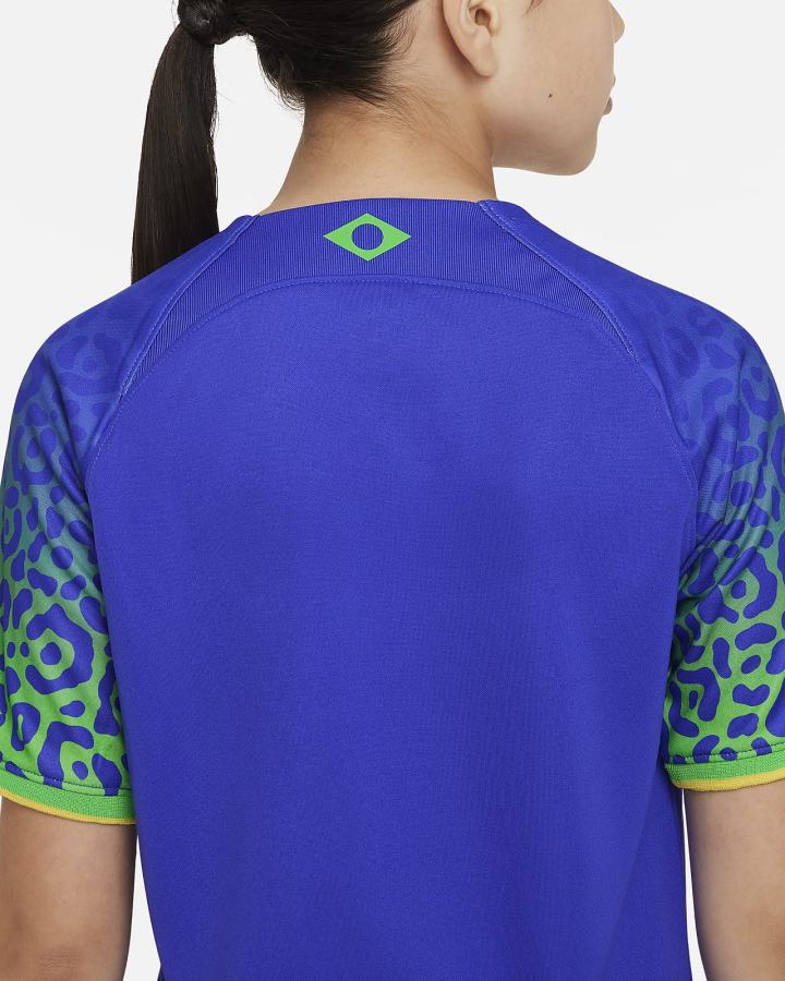 Jersey Nike Brazil 2022/23 Stadium Away Kids Dri-FIT Soccer Niño Azules Verde | YCPWG-1783