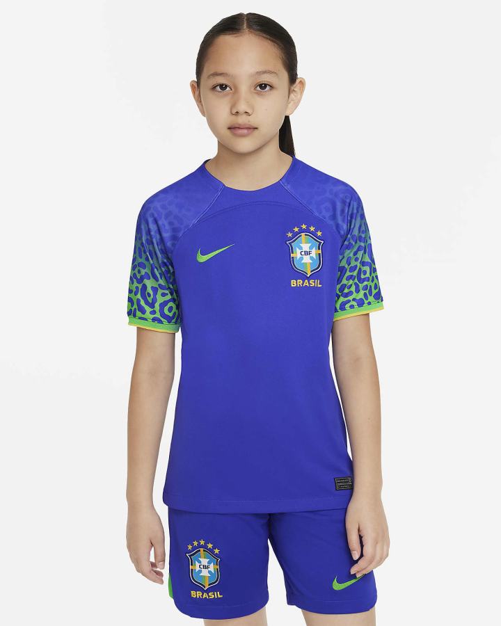 Jersey Nike Brazil 2022/23 Stadium Away Kids Dri-FIT Soccer Niño Azules Verde | YCPWG-1783