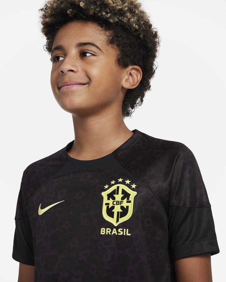 Jersey Nike Brazil 2022/23 Stadium Goalkeeper Kids Dri-FIT Short-Sleeve Soccer Niño Negras Burdeos Gris Amarillo | HMYAI-7426
