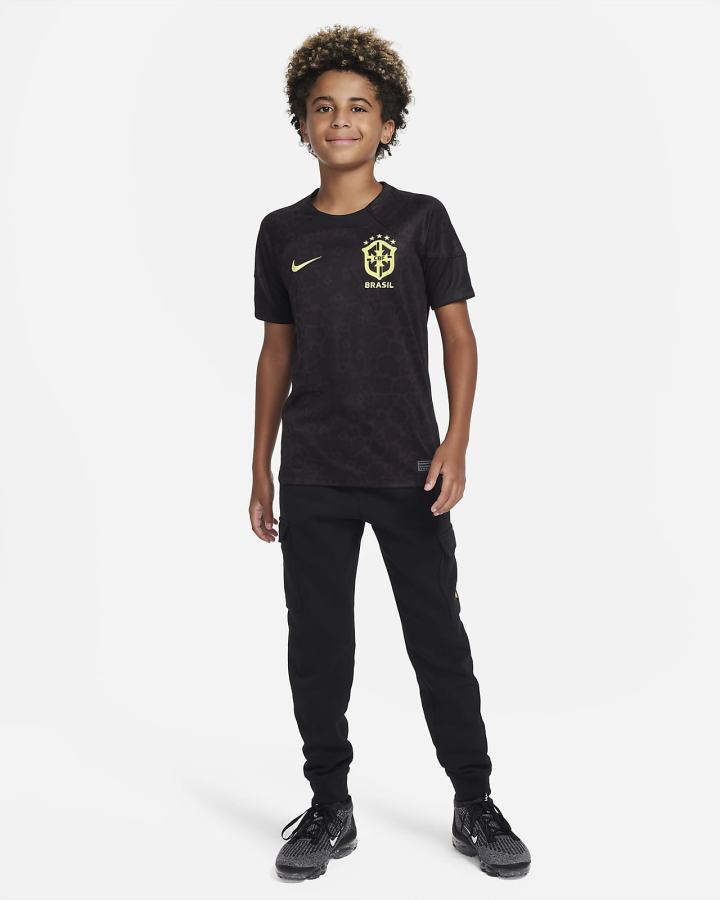 Jersey Nike Brazil 2022/23 Stadium Goalkeeper Kids Dri-FIT Short-Sleeve Soccer Niño Negras Burdeos Gris Amarillo | HMYAI-7426
