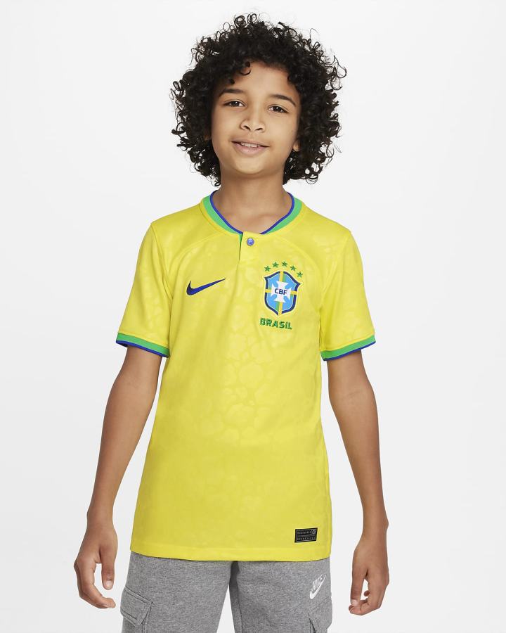 Jersey Nike Brazil 2022/23 Stadium Home Kids Dri-FIT Soccer Niña Amarillo Verde Azules | XIGPM-3802