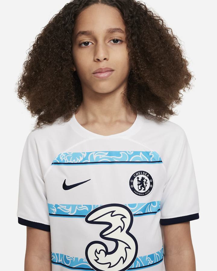 Jersey Nike Chelsea FC 2022/23 Stadium Away Kids Dri-FIT Soccer Niño Blancas Azul Marino | ACEND-8435