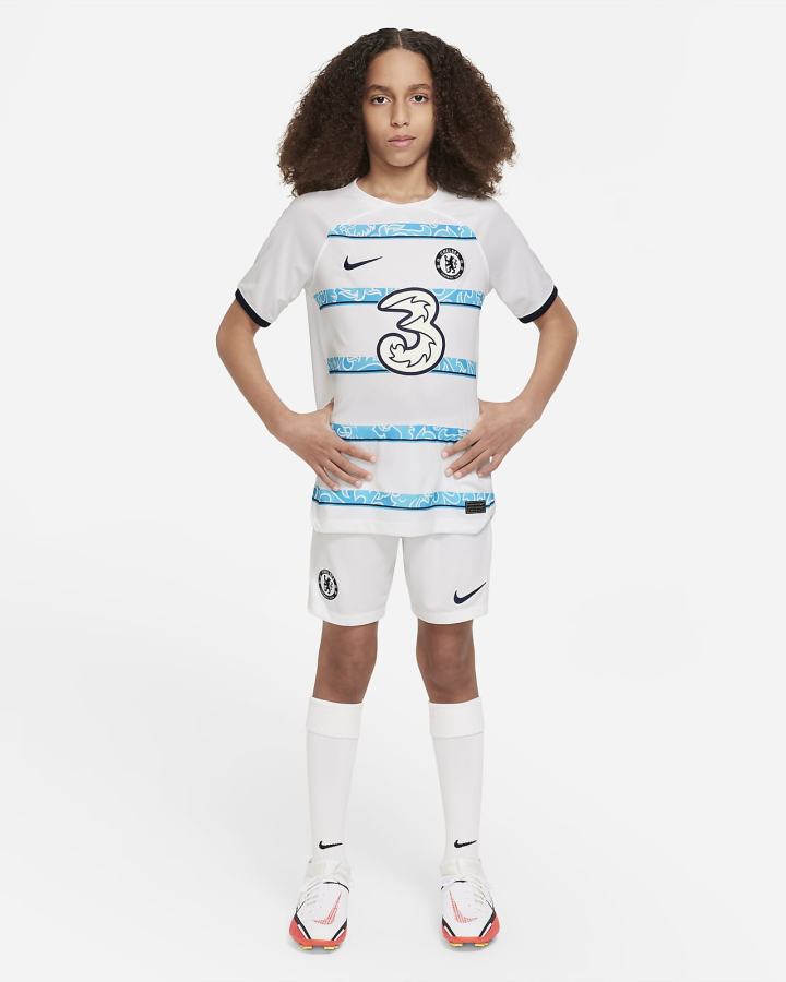 Jersey Nike Chelsea FC 2022/23 Stadium Away Kids Dri-FIT Soccer Niño Blancas Azul Marino | ACEND-8435
