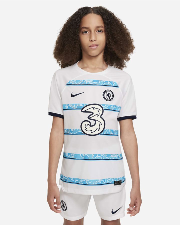 Jersey Nike Chelsea FC 2022/23 Stadium Away Kids Dri-FIT Soccer Niño Blancas Azul Marino | ACEND-8435