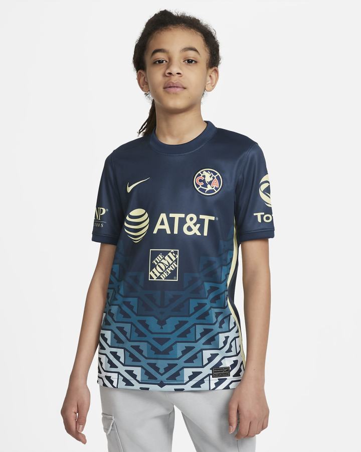 Jersey Nike Club América 2021/22 Stadium Away Kids Soccer Niño Azul Marino Limón | CDQMU-5861
