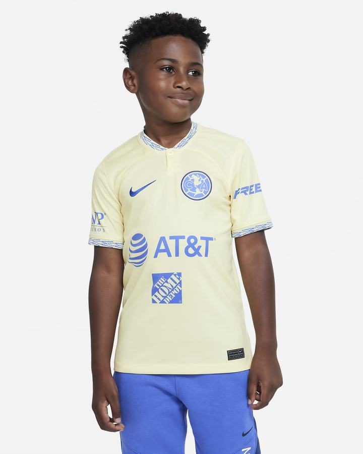 Jersey Nike Club América 2022/23 Stadium Home Kids Dri-FIT Soccer Niño Limón Azules | OMAJP-3015