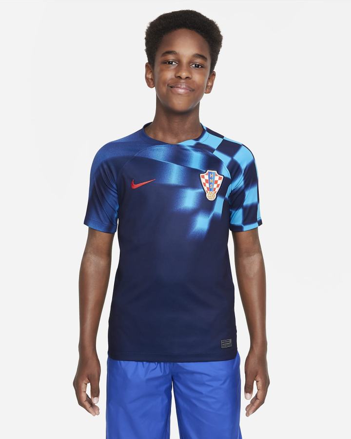 Jersey Nike Croatia 2022/23 Stadium Away Kids Dri-FIT Soccer Niña Azules Rojas | UCPGH-3718