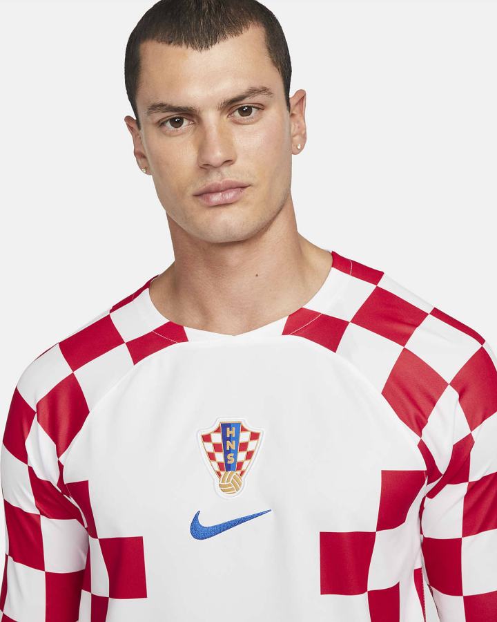 Jersey Nike Croatia 2022/23 Stadium Home Dri-FIT Long-Sleeve Soccer Hombre Blancas Azules | JVOZW-0583