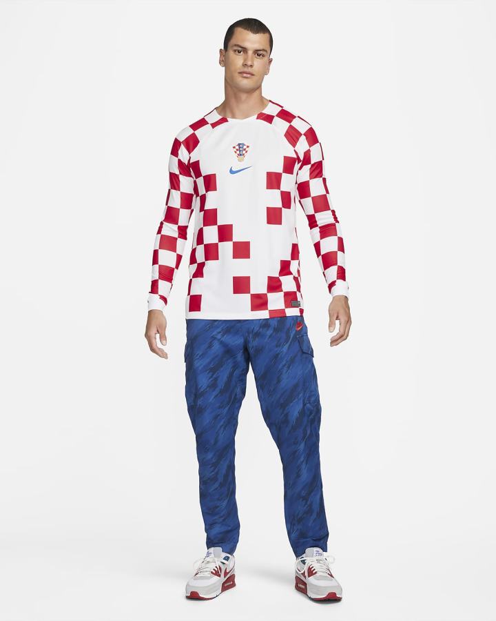 Jersey Nike Croatia 2022/23 Stadium Home Dri-FIT Long-Sleeve Soccer Hombre Blancas Azules | JVOZW-0583