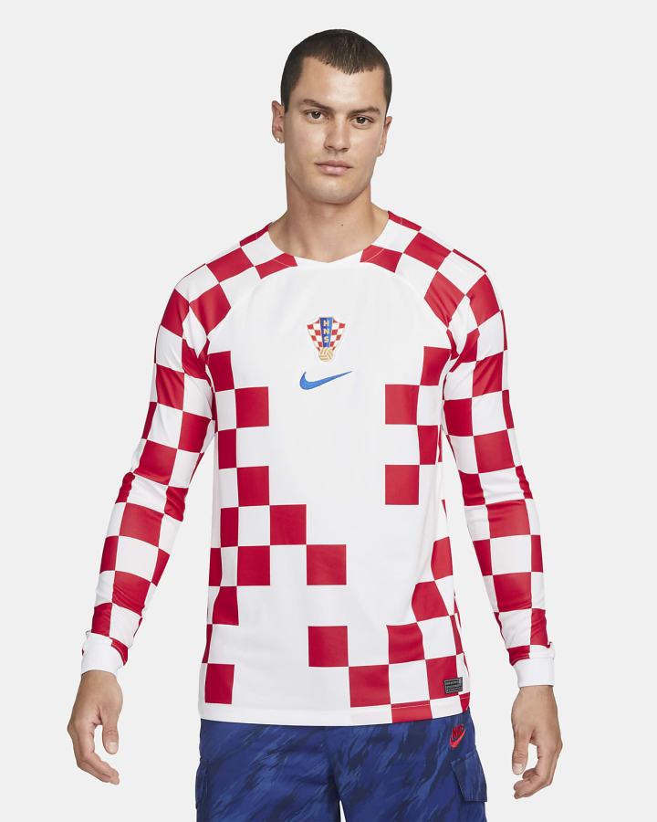 Jersey Nike Croatia 2022/23 Stadium Home Dri-FIT Long-Sleeve Soccer Hombre Blancas Azules | JVOZW-0583