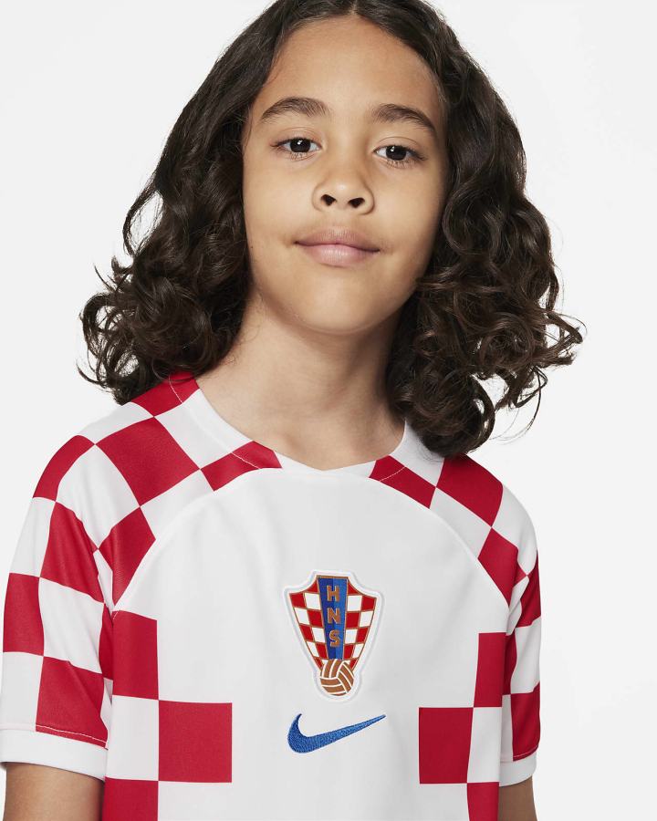 Jersey Nike Croatia 2022/23 Stadium Home Kids Dri-FIT Soccer Niño Blancas Azules | VTPQF-0326