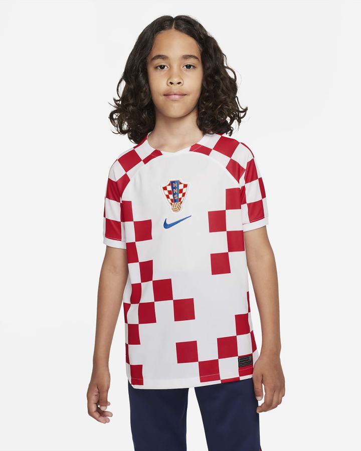 Jersey Nike Croatia 2022/23 Stadium Home Kids Dri-FIT Soccer Niño Blancas Azules | VTPQF-0326