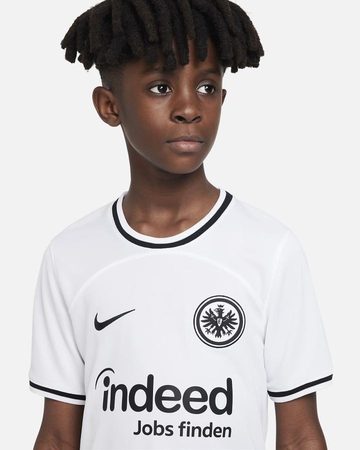 Jersey Nike Eintracht Frankfurt 2022/23 Stadium Home Kids Dri-FIT Soccer Niño Blancas Negras | GQIBV-7614