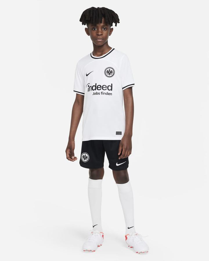 Jersey Nike Eintracht Frankfurt 2022/23 Stadium Home Kids Dri-FIT Soccer Niño Blancas Negras | GQIBV-7614