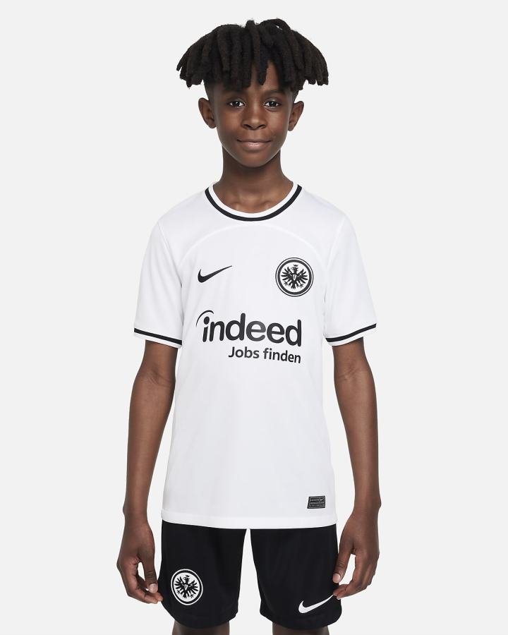 Jersey Nike Eintracht Frankfurt 2022/23 Stadium Home Kids Dri-FIT Soccer Niño Blancas Negras | GQIBV-7614