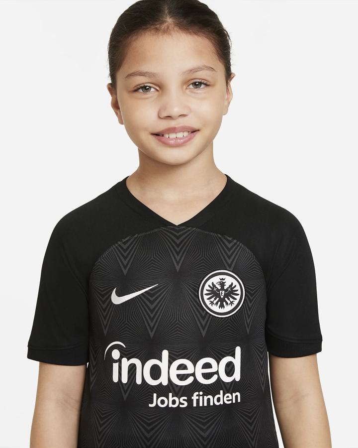 Jersey Nike Eintracht Frankfurt 2022/23 Stadium Away Kids Dri-FIT Soccer Niño Negras Gris Oscuro Blancas | THMWZ-5382