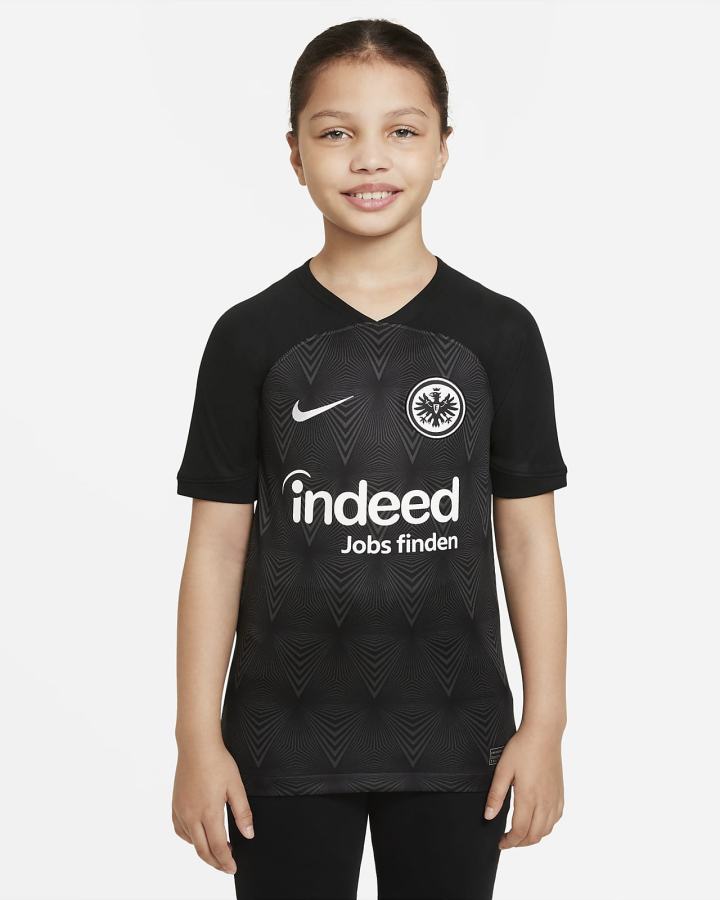 Jersey Nike Eintracht Frankfurt 2022/23 Stadium Away Kids Dri-FIT Soccer Niño Negras Gris Oscuro Blancas | THMWZ-5382