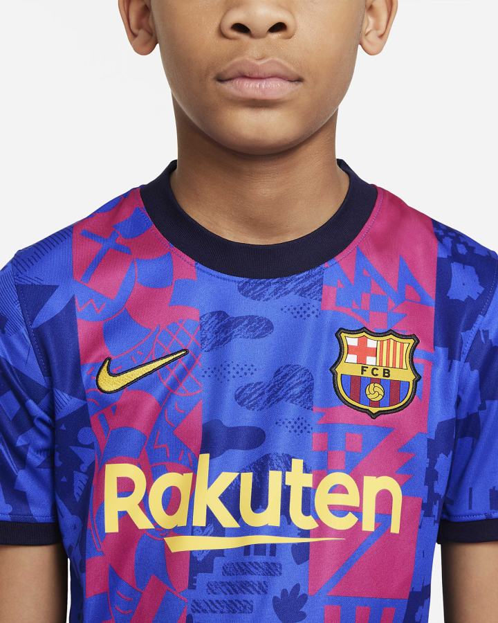 Jersey Nike FC Barcelona 2021/22 Stadium Third Kids Dri-FIT Soccer Niño Azul Real | GJNWH-3517