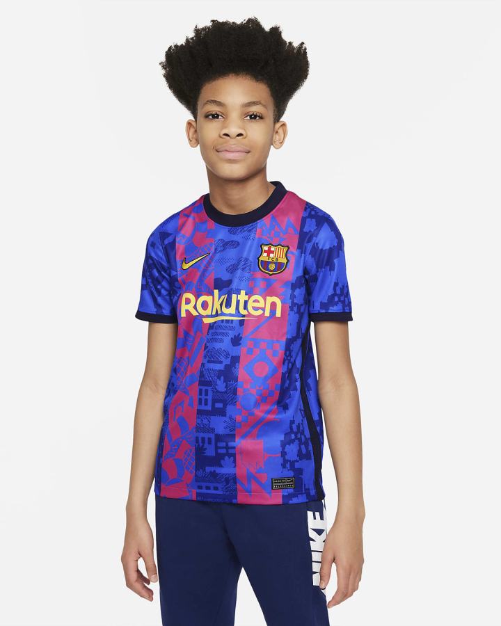 Jersey Nike FC Barcelona 2021/22 Stadium Third Kids Dri-FIT Soccer Niño Azul Real | GJNWH-3517