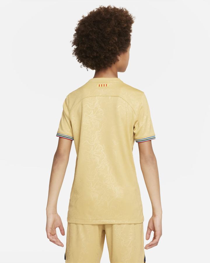 Jersey Nike FC Barcelona 2022/23 Stadium Away Kids Dri-FIT Soccer Niña Doradas Obsidian | PIUSF-2601