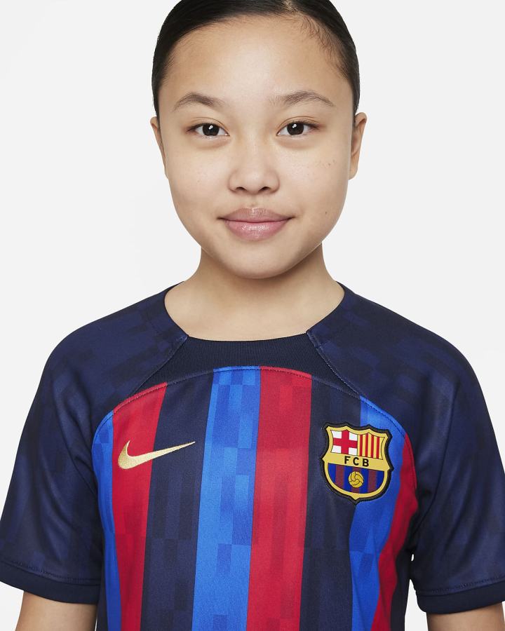 Jersey Nike FC Barcelona 2022/23 Stadium Home Kids Dri-FIT Soccer Niño Obsidian | PJRNL-3150