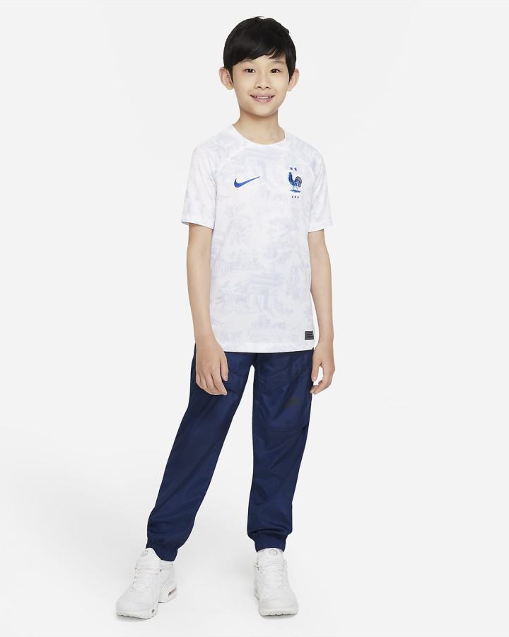 Jersey Nike FFF 2022/23 Stadium Away Kids Dri-FIT Soccer Niño Blancas Azul Real | TOPHA-7082