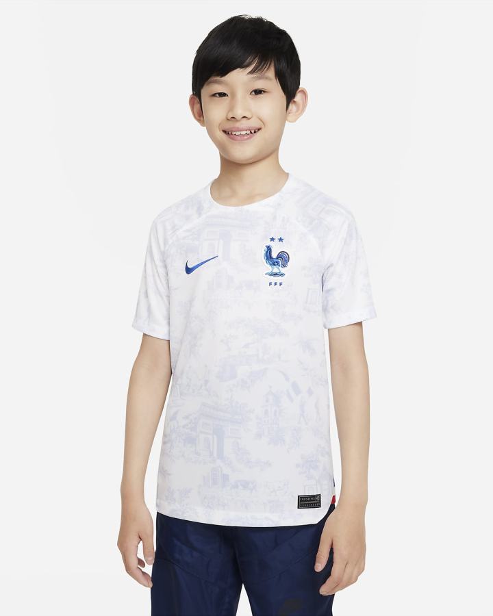 Jersey Nike FFF 2022/23 Stadium Away Kids Dri-FIT Soccer Niño Blancas Azul Real | TOPHA-7082