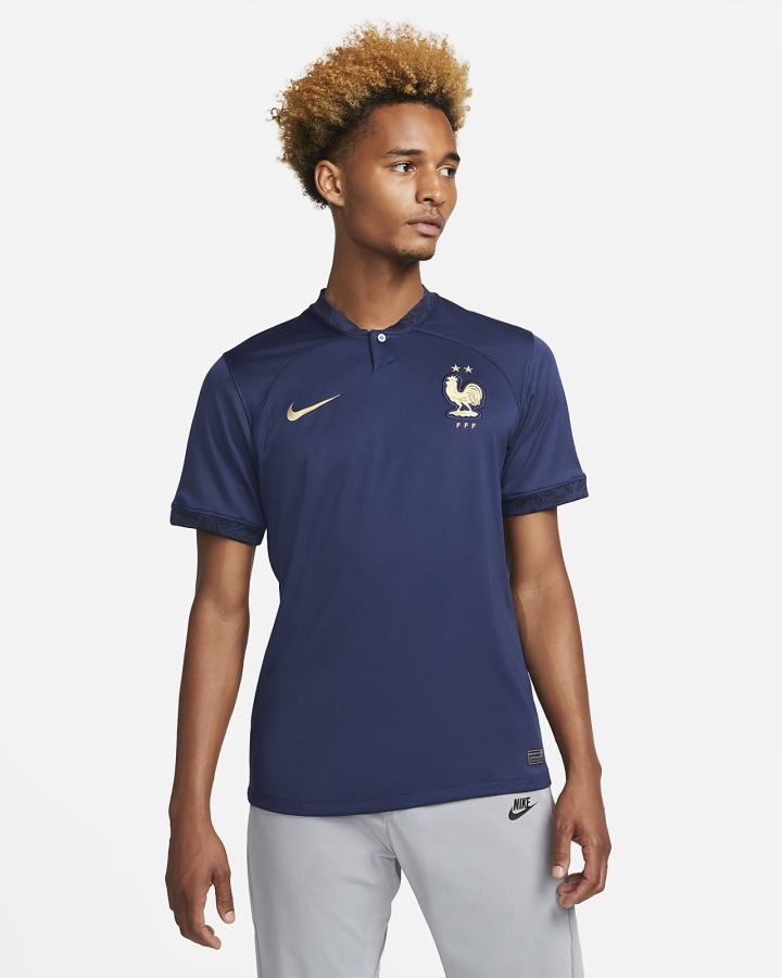 Jersey Nike FFF 2022/23 Stadium Home Dri-FIT Soccer Hombre Azul Marino Metal Doradas | XSAFU-7962