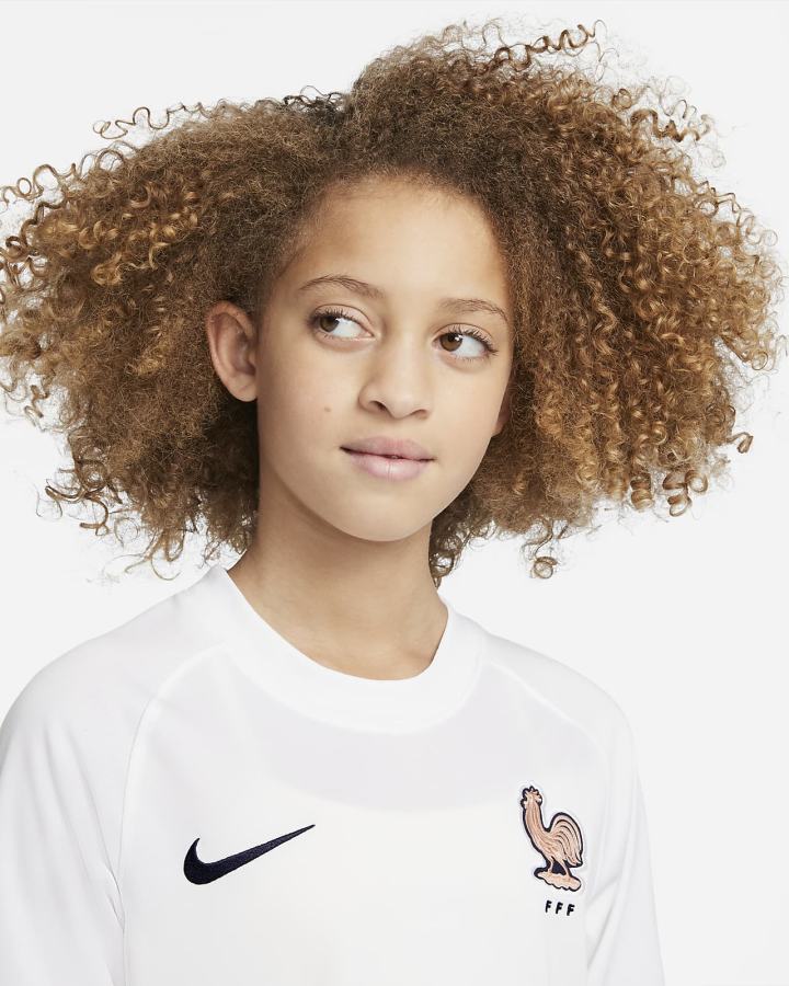Jersey Nike FFF 2022 Stadium Away Kids Dri-FIT Soccer Niño Blancas Rosas Azules | AFXQH-8273