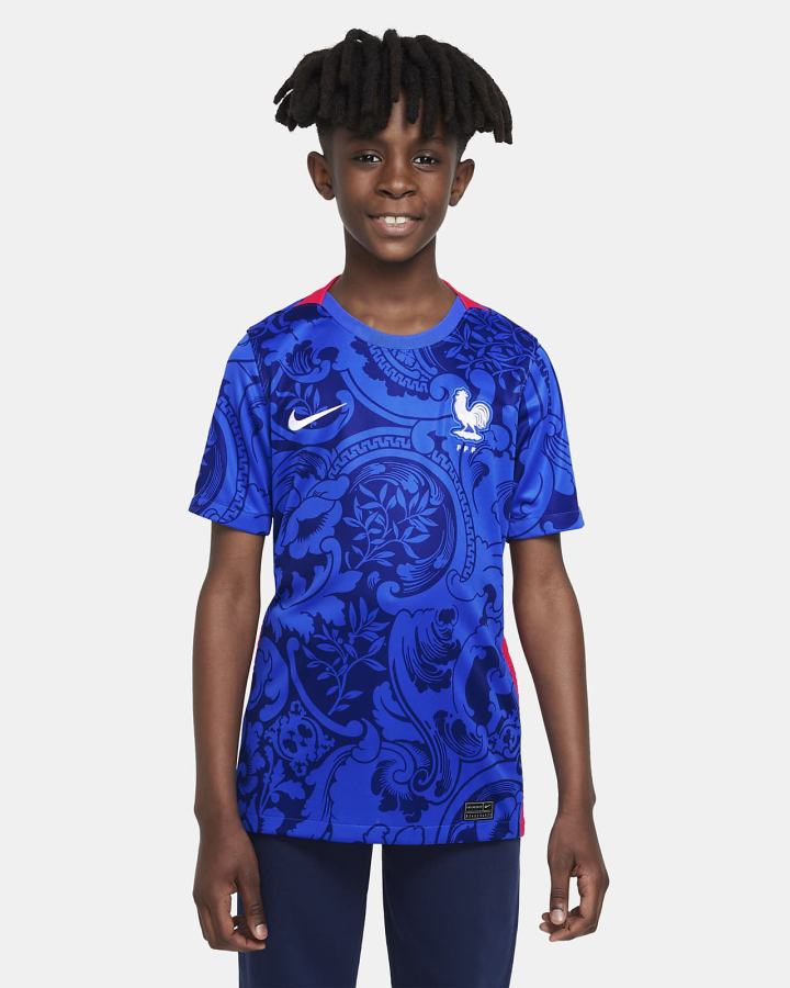 Jersey Nike FFF 2022 Stadium Home Kids Soccer Niño Azules Oscuro Rojas Blancas | ZNVEM-5270
