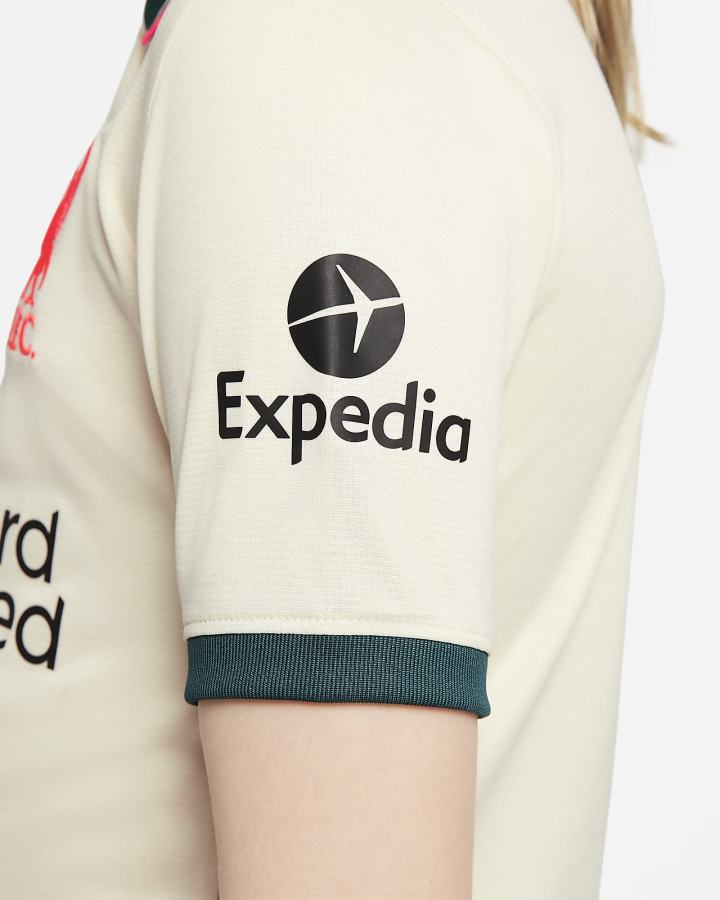Jersey Nike Liverpool FC 2021/22 Stadium Away Kids Soccer Niña Blancas Kaki Rojas Claro | CNDZG-1370