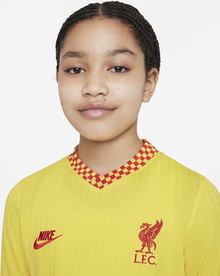 Jersey Nike Liverpool FC 2021/22 Stadium Third Kids Dri-FIT Soccer Niño Amarillo Rojas | NIKER-0316