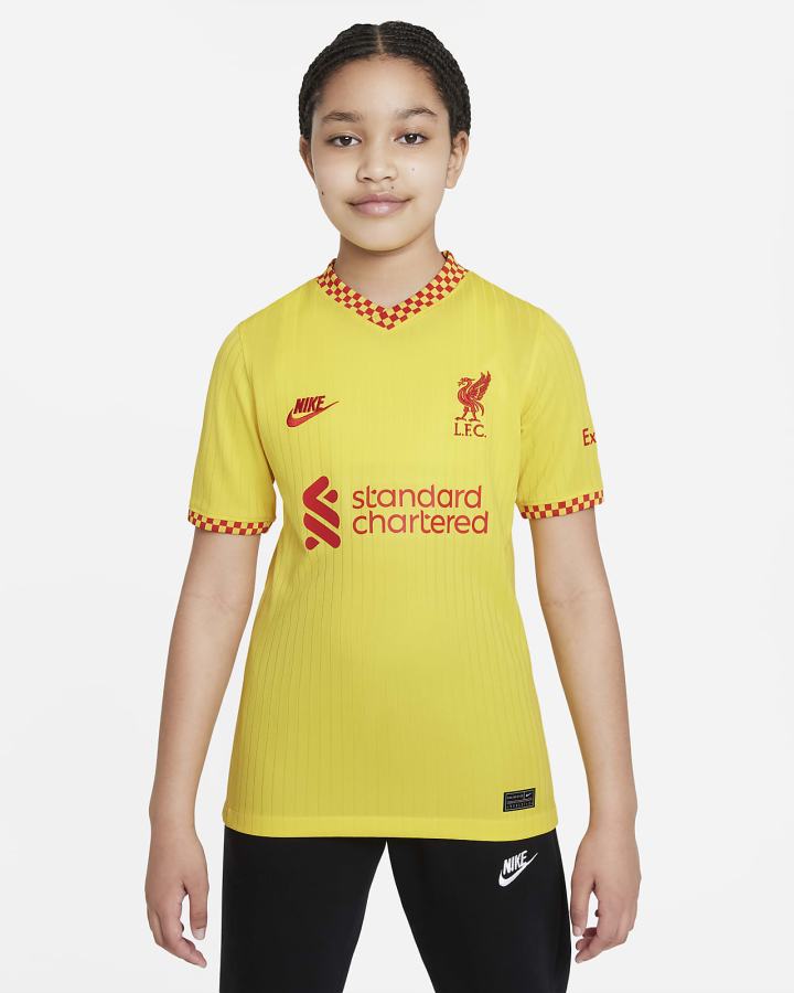 Jersey Nike Liverpool FC 2021/22 Stadium Third Kids Dri-FIT Soccer Niño Amarillo Rojas | NIKER-0316