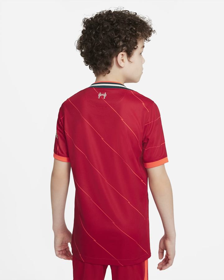 Jersey Nike Liverpool FC 2021/22 Stadium Home Kids Soccer Niño Rojas Rojas Claro Kaki | URGVQ-4068