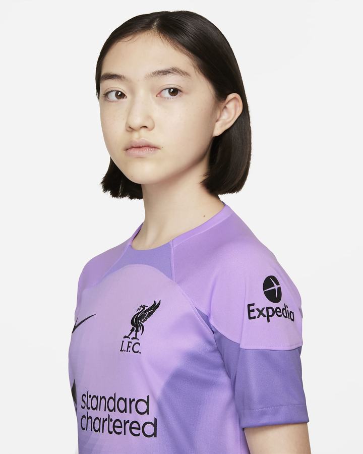 Jersey Nike Liverpool FC 2022/23 Stadium Goalkeeper Kids Dri-FIT Soccer Niño Moradas Negras | IJLUB-2195