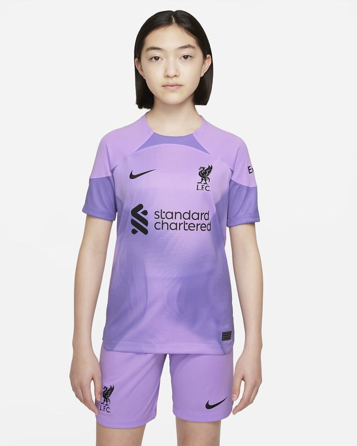 Jersey Nike Liverpool FC 2022/23 Stadium Goalkeeper Kids Dri-FIT Soccer Niño Moradas Negras | IJLUB-2195