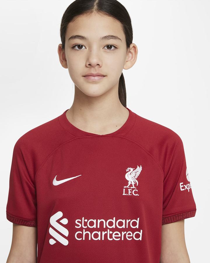 Jersey Nike Liverpool FC 2022/23 Stadium Home Kids Dri-FIT Soccer Niño Rojas Blancas | RPWVL-9861