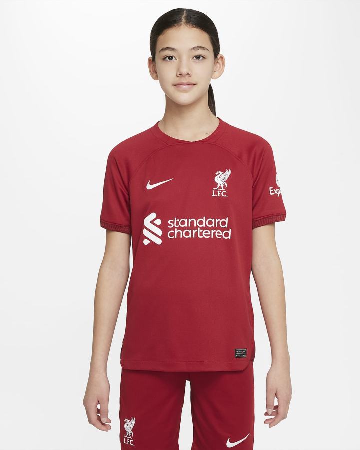 Jersey Nike Liverpool FC 2022/23 Stadium Home Kids Dri-FIT Soccer Niño Rojas Blancas | RPWVL-9861