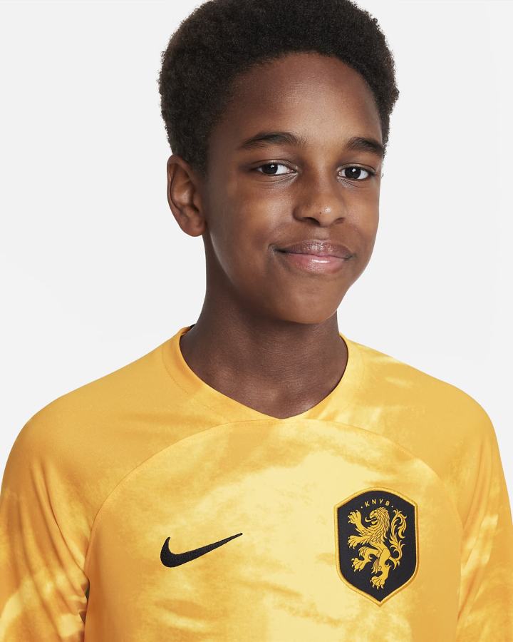 Jersey Nike Netherlands 2022/23 Stadium Home Kids Dri-FIT Long-Sleeve Soccer Niño Naranjas Negras | CMUWT-0951