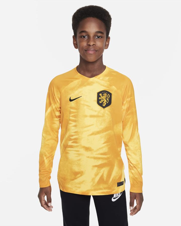 Jersey Nike Netherlands 2022/23 Stadium Home Kids Dri-FIT Long-Sleeve Soccer Niño Naranjas Negras | CMUWT-0951