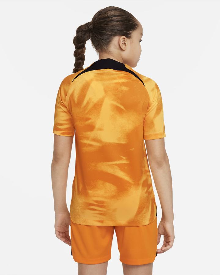 Jersey Nike Netherlands 2022/23 Stadium Home Kids Dri-FIT Soccer Niño Naranjas Negras | LZBWH-5307
