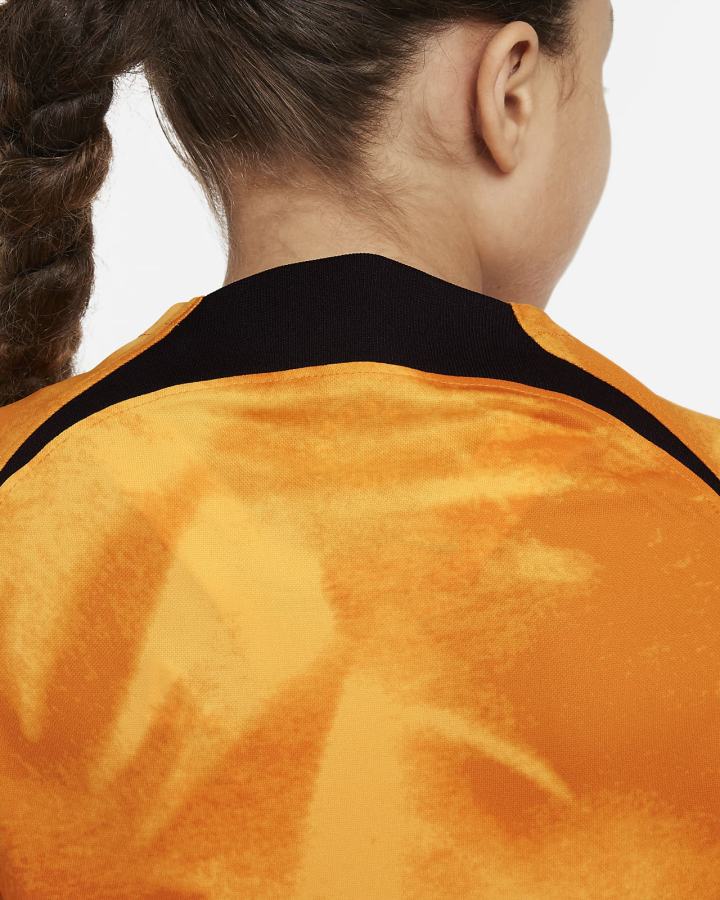 Jersey Nike Netherlands 2022/23 Stadium Home Kids Dri-FIT Soccer Niño Naranjas Negras | LZBWH-5307